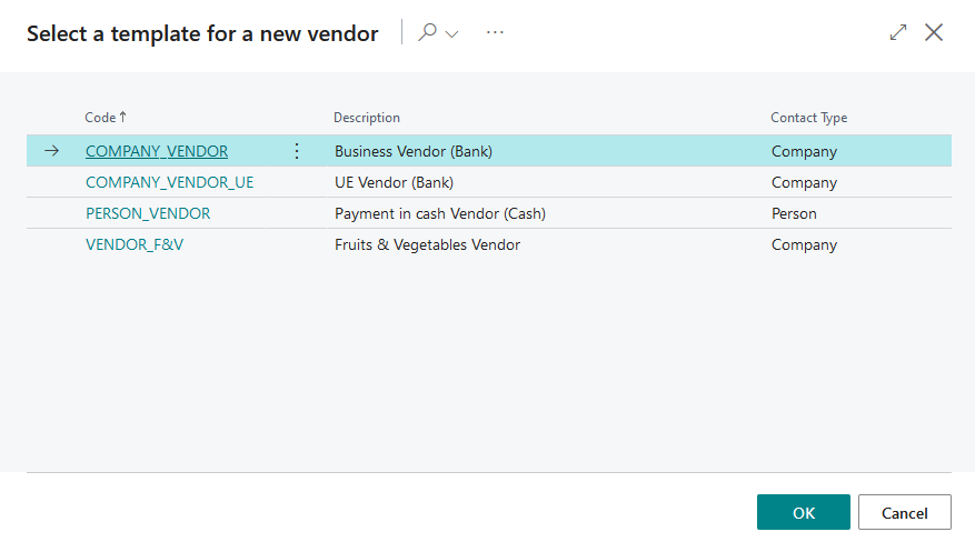 Select vendor template