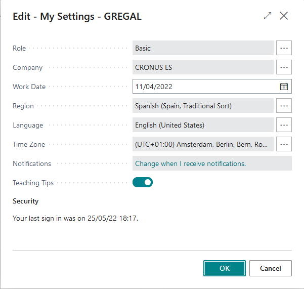 My settings