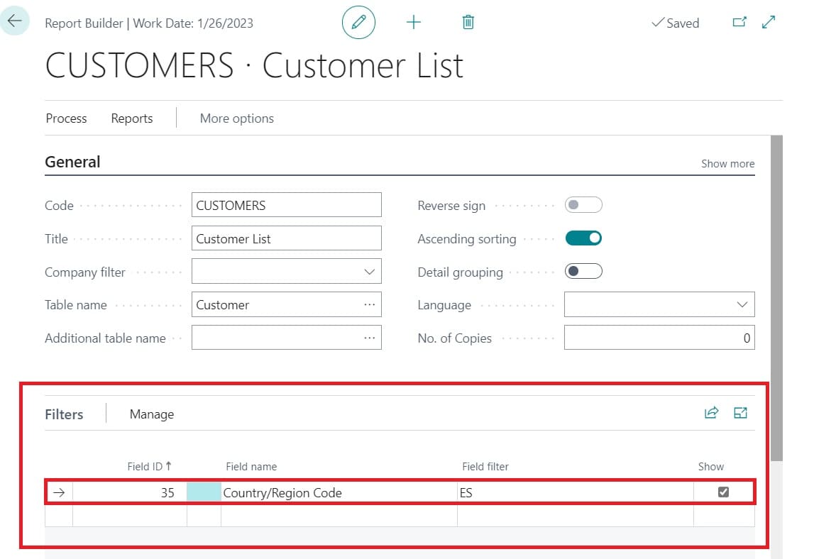 Set the report filters