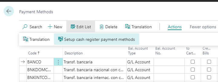 Create payment methods action