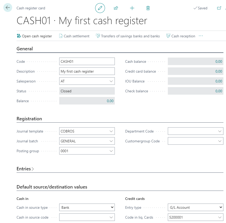 Cash register card