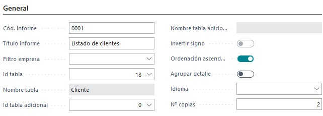 Ficha generador informes - Pestaña General