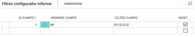 Ficha generador informes - Filtros